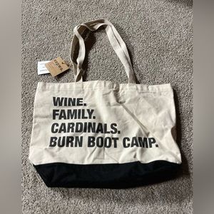 wine, family, cardinals, burn boot camp tote bag